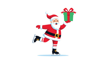 Santa Claus Ice Skating with Gift, Christmas Celebration.