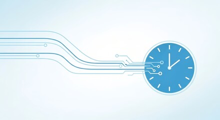 Modern digital clock with flowing circuit lines symbolizing technology and time management