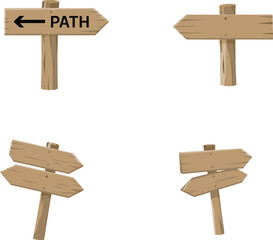 MobileSet of four minimalist wooden signposts with clean natural texture, isolated on white background, rustic design for eco decoration illustration