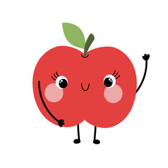 Cute smiling apple vector in flat style — adorable fruit character for kids’ design and educational materials.