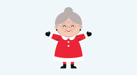 Cute cartoon grandmother character in a festive red dress.