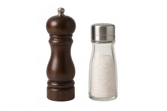 Pepper mill and salt shaker on transparent background