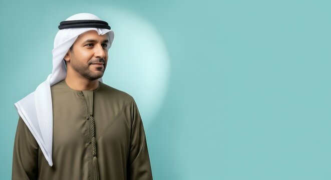 Confident Emirati Man In Traditional Kandura And Ghutra.