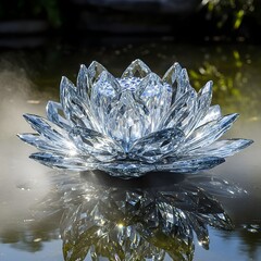 Crystal lotus flower with reflection in water, a symbol of purity and love