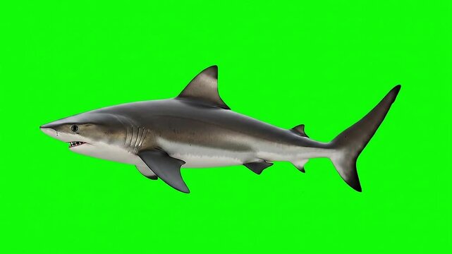Animated Shark Swimming: Photorealistic Predator Isolated on Chromakey Green Screen for Ocean VFX