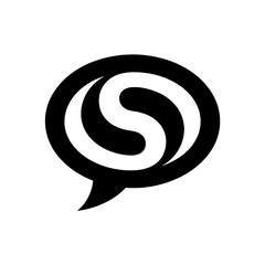 Abstract Black and White Speech Bubble Icon with Stylized S-shaped Swirl