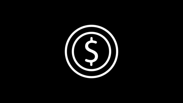 Outline dollar sign symbol icon animation. 4k
