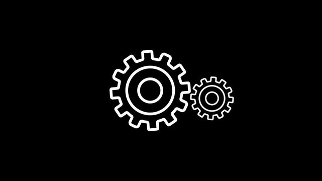 Gear wheels outline symbol icon animation. 4k stock video.