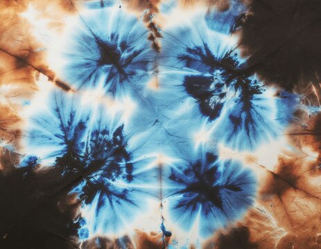 Blue Burst Tie Dye Textile Pattern Close Up.