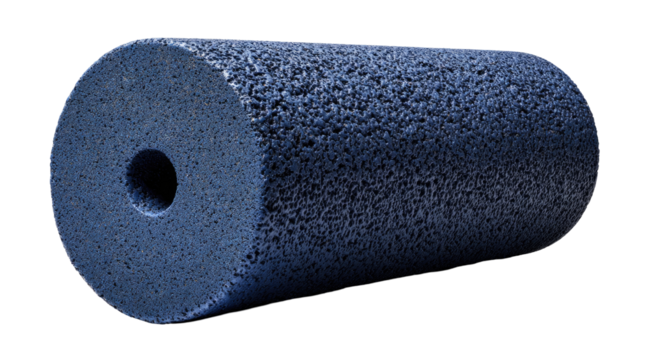 Cylindrical, dark-blue, textured object with central hole