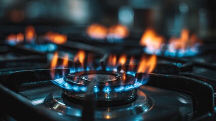Captivating gas stove flame with vibrant blue and orange hues creates a warm, inviting atmosphere for culinary inspiration.