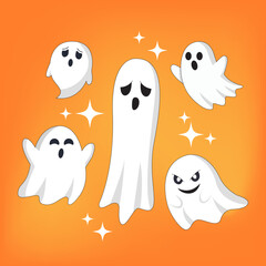 Obraz premium Adorable White Ghost Collection for Halloween Decoration