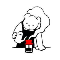 Minimalist bear barista brewing hot drip coffee in an apron