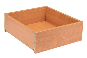 Empty wooden drawer box in light oak finish, isolated on white background. Clean and simple carpentry design ideal for storage, cabinetry, furniture making, or woodworking presentations