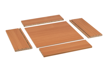 Set of flat-packed wooden drawer panels in light oak finish, isolated on white background. DIY furniture assembly components ideal for cabinetry, carpentry, or home storage construction projects