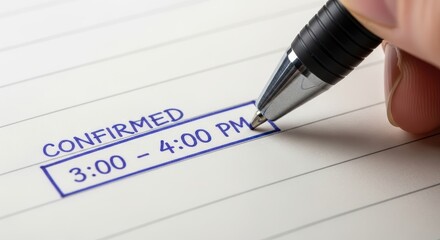 Confirmed appointment schedule with pen on lined paper