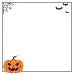 Simple Halloween Border Frame with Jack O'Lantern, Spider Web, and Bats