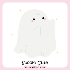 Cute Winter Ghost, Spooky Cartoon Character Ghost, Cozy Halloween Illustration Vector