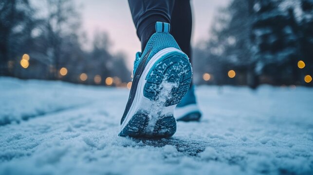 A Peaceful Winter Landscape with Snow-Covered Pathway, Footprints, and Frosty Trees in View - Powered by Adobe