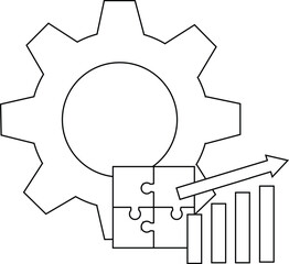 Lineart gear 4piece puzzle bar graph with arrow minimal