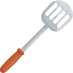 Cartoon Style Spatula Kitchen Utensil with Orange Handle on a White Background