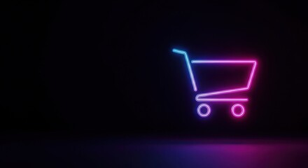 Neon shopping cart illustration for black friday promotions and modern retail design