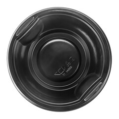 Disposable black plastic plate isolated on a white background