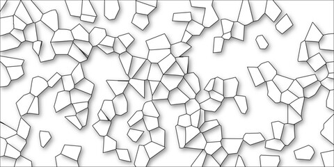 Abstract Geometric Mosaic Pattern with White Polygonal Shapes and Black Outlines on a White Background with Subtle Shadows