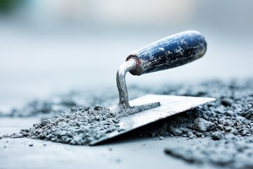 Masonry trowel on dry cement powder for building construction