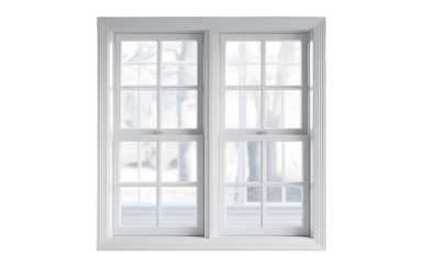 White window frame with glass panes isolated on transparent background