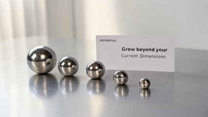 Shiny metal spheres of various sizes with a growth message