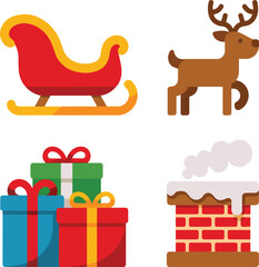 Festive holiday clipart set featuring sleigh reindeer presents and chimney for Christmas designs