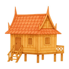 PNG Traditional wooden stilt house illustration.