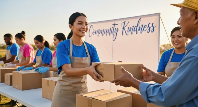 Community kindness event on giving tuesday celebrating generosity and volunteer work for charitable causes