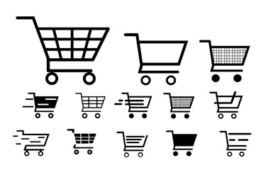 Shopping Cart Icon Set Vector Collection 12 Ecommerce and Retail Symbols for Web and App Design shopping trolley icon set 12 shopping trolley icons