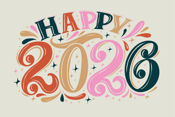 Merry Christmas and Happy New 2026 Year - cute hand drawn doodle lettering postcard. Hello 2026. Holly Jolly, Tis the season.