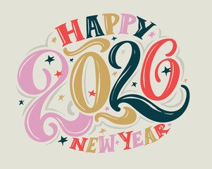 Merry Christmas and Happy New 2026 Year - cute hand drawn doodle lettering postcard. Hello 2026. Holly Jolly, Tis the season.