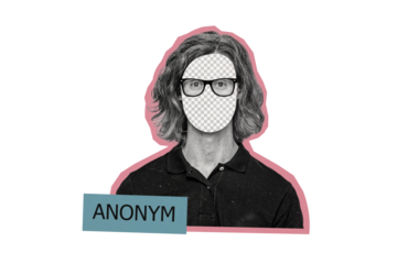 Composite photo collage of faceless blurred young guy anonym spy agent glasses eyes wear casual t shirt isolated on painted background