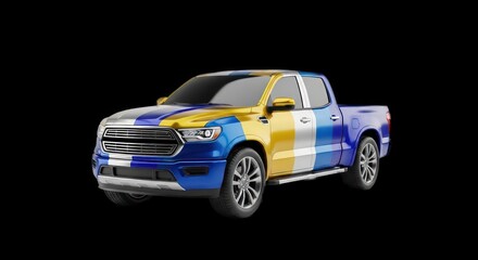 Colorful Pickup Truck on Black Background - A Striking Visual.