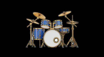 Detailed Drum Set Illustration on Black Background.