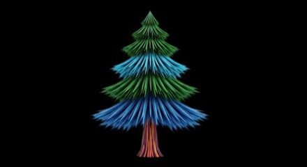 Stylized Christmas Tree with Blue and Green Branches on Black.