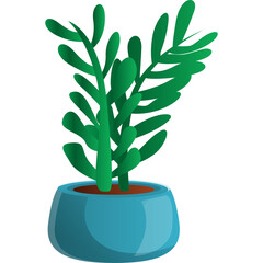 Cartoon succulent plant in a blue pot on a transparent background detailed illustration