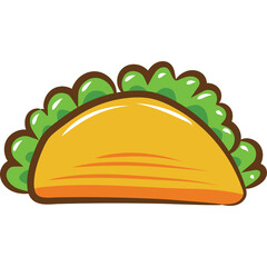 Cartoon Taco With Green Lettuce Filling And Yellow Shell Illuminated By Soft Light Isolated On Transparent Background