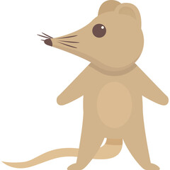 Cartoon Tan Mouse Standing with Long Tail and Whiskers on Transparent Background