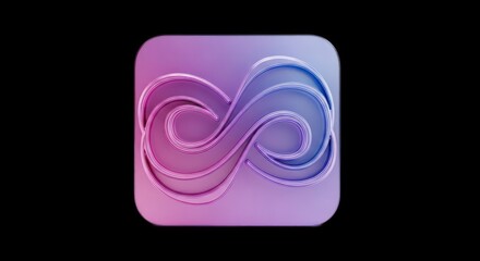 Stylized 3D infinity symbol app icon with purple and blue gradient on a black background.