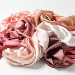 Luxurious silk fabric in warm pastel tones isolated on white background, showcasing a smooth and elegant texture with a gentle and inviting aesthetic appeal