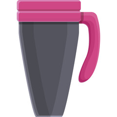 Cartoon Thermo Cup Icon With Pink Lid And Handle On Transparent Background