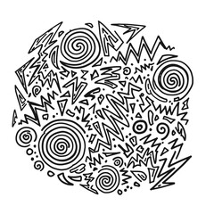 Abstract Black and White Doodle Art with Spirals and Zigzags.