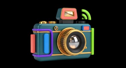 Retro Digital Camera with Wi-Fi Symbol.