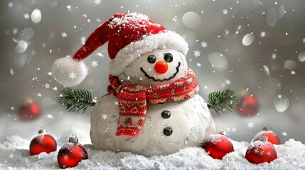 Fototapeta premium Cheerful festive snowman with a playful hat, spreading joy in a vibrant winter wonderland scene.